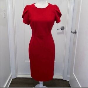 🌹 NWT! Red CALVIN KLEIN Tulip Sleeve Sheath Dress - Size 14
